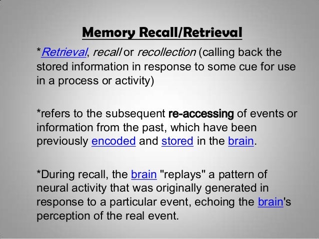 levels of processing on memory recall 1 j exp psychol learn mem cogn 2011 sep37(5):1258-63 doi: 101037/a0023923 the influence of levels of processing on recall from working memory and delayed recall tasks. levels of processing on memory recall 1 j exp psychol learn mem cogn 2011 sep37(5):1258-63 doi: 101037/a0023923 the influence of levels of processing on recall from working memory and delayed recall tasks.